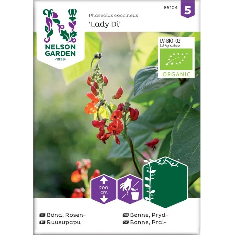 Pralbønne 'Lady Di' Øko Phaseolus Coccineus 'Lady Di' Frøpose, Antal Pr. Pakke, Ca. 10 Stk. 3 Pralbønne 'Lady Di' Øko Phaseolus Coccineus 'Lady Di' Frøpose, Antal Pr. Pakke, Ca. 10 Stk.