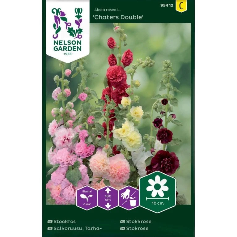 Stokrose 'Chaters Double' Alcea Rosea L. 'Chaters Double' Pose Med Frø Eller Løg, 25 3 Stokrose 'Chaters Double' Alcea Rosea L. 'Chaters Double' Pose Med Frø Eller Løg, 25