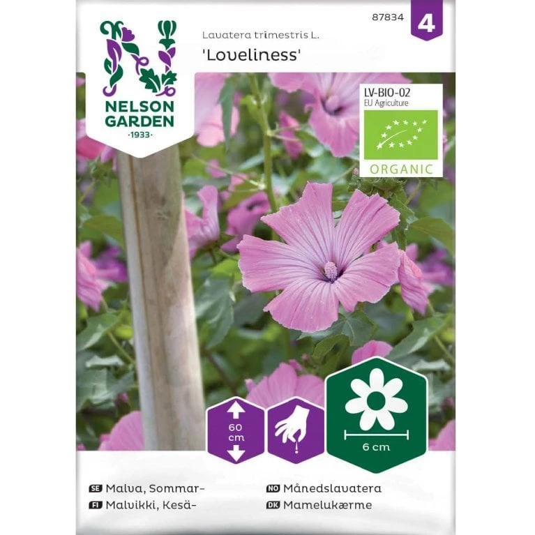Mamelukærme 'Loveliness' Øko Lavatera Trimestris L. 'Loveliness' Frøpose, Antal Pr. Pakke, Ca. 30 Stk. 3 Mamelukærme 'Loveliness' Øko Lavatera Trimestris L. 'Loveliness' Frøpose, Antal Pr. Pakke, Ca. 30 Stk.