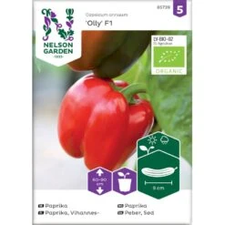 Sød Peber 'Olly' F1 Øko Capsicum Annuum 'Olly' F1 Frøpose, Antal Pr. Pakke, Ca. 3 Stk.