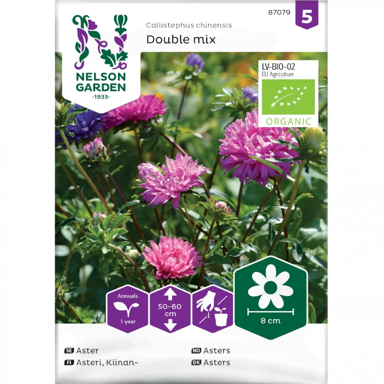Sommerasters Dobbelt Mix Øko Callistephus Chinensis Double Mix Frøpose, Antal Pr. Pakke, Ca. 12 Stk. 3 Sommerasters Dobbelt Mix Øko Callistephus Chinensis Double Mix Frøpose, Antal Pr. Pakke, Ca. 12 Stk.