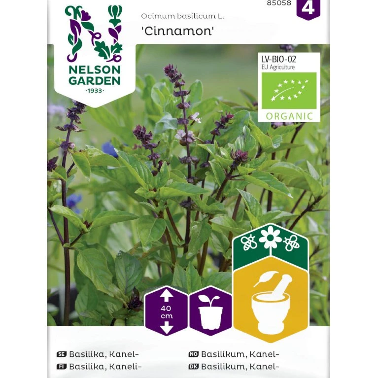 Kanelbasilikum 'Cinnamon' Øko Ocimum Basilicum L. 'Cinnamon' Frøpose, Antal Pr. Pakke, Ca. 40 Stk. 3 Kanelbasilikum 'Cinnamon' Øko Ocimum Basilicum L. 'Cinnamon' Frøpose, Antal Pr. Pakke, Ca. 40 Stk.